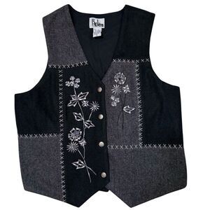 R.J. & Co‎ Vintage 80s Vest Wool Blend Patchwork Embroidered Womens Medium